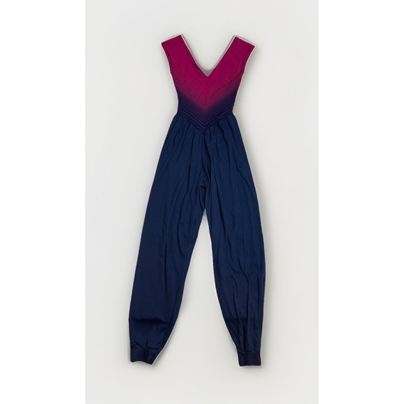 Gilda Paris Pants - Vintage 90s Chevron Jumpsuit Pink Blue Drop Waist Dance Aerobic Women Small